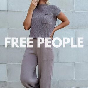 Free People Gray Knit Top and Pants Set